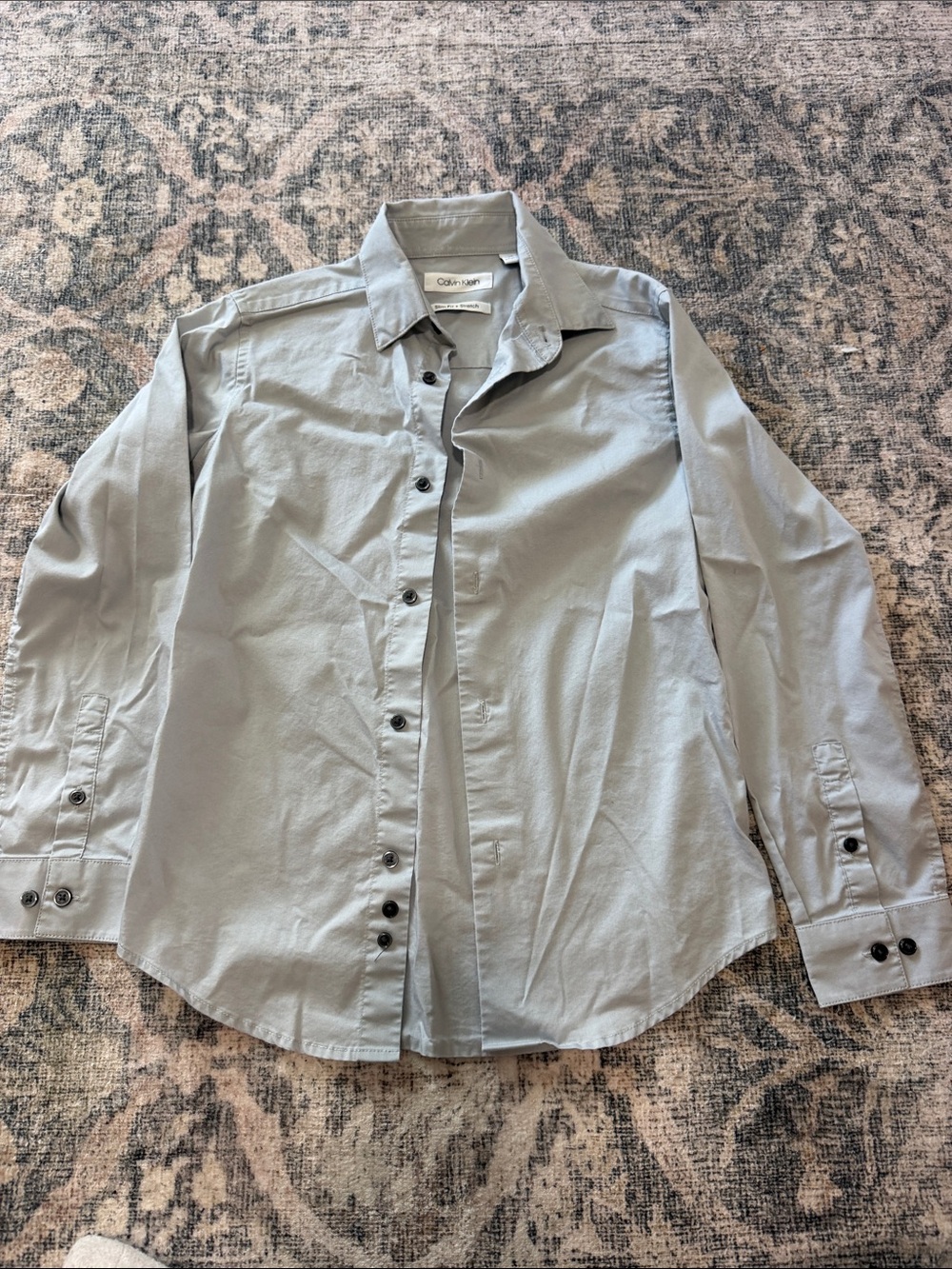 Calvin Klein Slim Cut Boy’s Light Gray Button-Front Dress Shirt